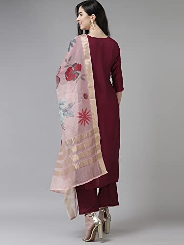 Image of INDO ERA Women's Cotton Blend; Organza & Rayon Kurta Palazzo With Dupatta Set