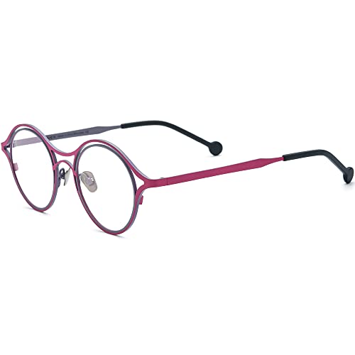 Image of FONEX Colorful Pure Titanium Glasses Frame Women Retro Round Eyeglasses