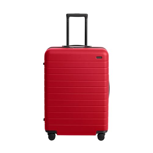 Image of Away Medium Checked Luggage, Lightweight Hard Shell Suitcase with Spinner Wheels, Durable Rolling Luggage, TSA Lock, 26 Inch, Cherry Red
