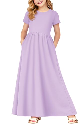 Image of Deerose Girls Maxi Dress Short Sleeve Casual Long Dresses with Pockets 5-14 Years