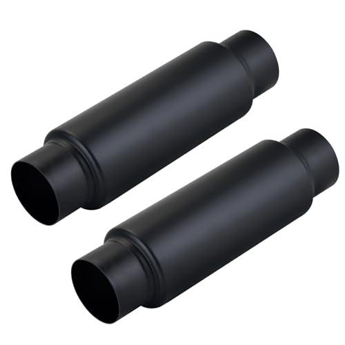 Image of LCGP 3 inch Inlet Universal Resonator Muffler, 3 inch Outlet 13.77 inch Overall Length Stainless Steel High Performance Muffler, Polished, Pass-Thru Design Black 2pack