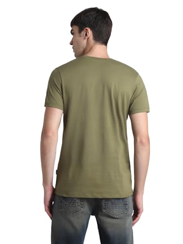 Image of Jack & Jones Men's Typography Printed Round Neck Short Sleeves Cotton Slim Fit Letter Print T-Shirt