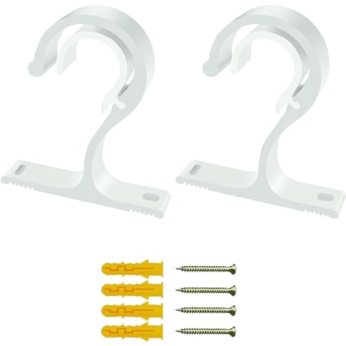 SLIVERBA 2 Unidades Soportes Ajustables para Cortina, Ganchos de Cortina de 23 A 28 mm, Soporte de Barra de FijacióN de AleacióN de Aluminio para el Dormitorio, Oficina, Baño, Blanco
