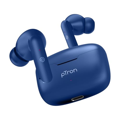 Image of pTron Basspods P81 in-Ear Wireless Earbuds, Pristine Sound, 32Hrs Playtime, Clear Calls TWS Earbuds, Bluetooth V5.1 Headphone, Type-C Fast Charging, Voice Assist & IPX4 Water Resistant (Blue)