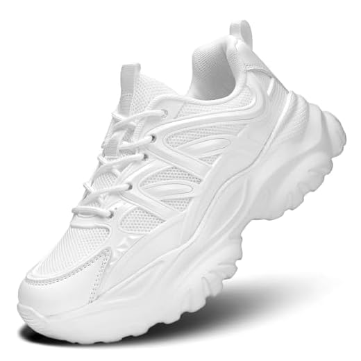 Tênis feminino de corrida de estrada, antiderrapante, moderno, atlético, grosso, trabalho, academia, confortável, malha leve, sola macia, Branco, 36