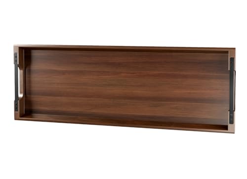 Dofira Large Acacia Wood Serving Tray with Metal Handles - 36