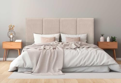 DHOME Tête de Lit Capitonnée en Tissu Aqualine Premium Antitaches Design Modulaire Vertical Autocollant Tête de Lit pour Chambre Lit Rembourrée (Beige, 200cm,...