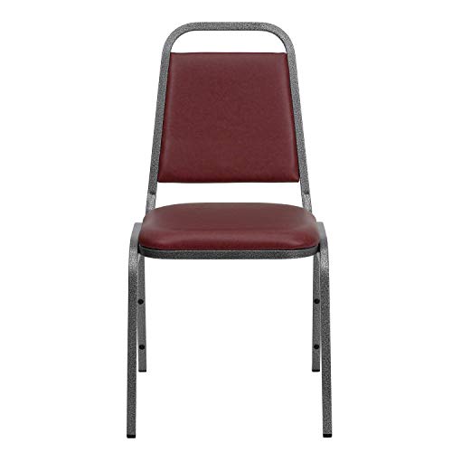 Image of Flash Furniture 4 Pack HERCULES Series Trapezoidal Back Stacking Banquet Chair in Burgundy Vinyl - Silver Vein Frame