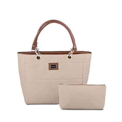 YAYAS PIEL | Austin - Bolsa Tote Bag Mujer - Bolsa de Viaje - Bolsa para Laptop Mujer - Impermeable - Incluye Cosmetiquera - Hecha en México (Beige)