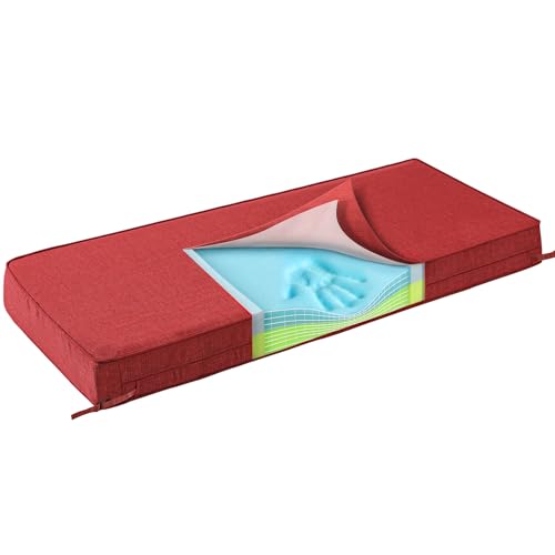 SUNROX Gel Memory Foam Bench Cushion with Ties, Ultra Durable Water Resistant FadeShield Outdoor/Indoor Universal Bench Seat Pads 48 x 16 x 4 inch, Burgundy