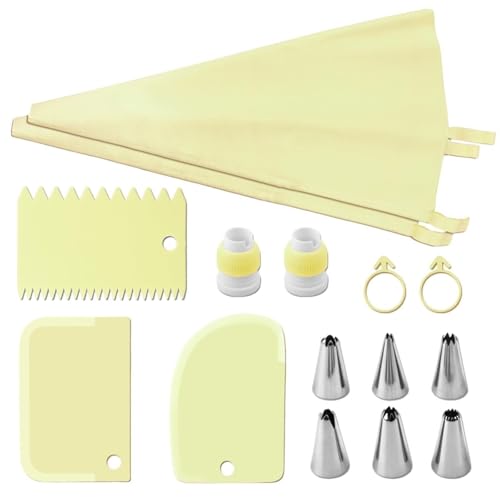 Set di sac à poche e punte, kit di accessori per la decorazione di torte con 2 sac à poche in silicone, 6 beccucci per tubazioni, 3 raschietti per torte, 2 accoppiatori, 2 fascette per sacchetti (gelb