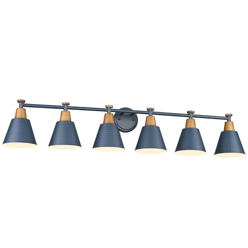 Image of FEMILA Vintage Bathroom Light Fixtures, 45.3 inch Vanity Lighting Fixtures Over Mirror, 6 Light Vanity Light, Blue Finish, 4FG59B-6W Blue