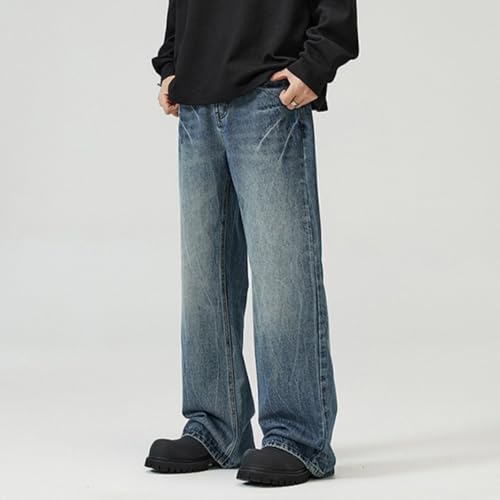 Mens Hip Hop Straight Leg Jeans Vintage Washed Loose Fit Skater Flared Denim Pants2