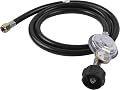 5FT Low Pressure Propane Gas Hose Regulator with Gauge, Universal Regulator and QCC1 Hose for Propane Fire Pit Table, Heater, Weber Charbroil Napoleon S85001 Most LP Gas Grill, 3/8" Female Flare Nut