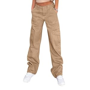 Lepunuo Cargo Pants for Women High Waisted Casual Pants Baggy Stretchy Wide Leg Y2K Streetwear with 6 Pockets