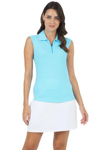 IBKUL Athleisure Wear Sun Protective UPF 50+ Icefil Cooling Mini Check Sleeveless Polo 14754 Turq/White/Mini Check/XXL