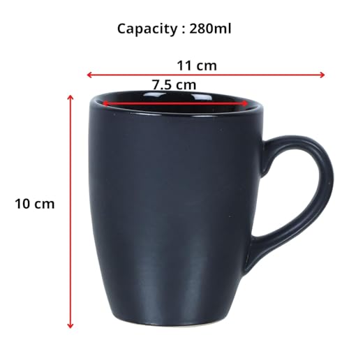 Image of QIMACPLUS Elegant Black Matte Ceramic Coffee Mug with Handle | Sleek Sparkling Design | Microwave & Dishwasher Safe | Perfect for Tea, Coffee, Milk, Latte, and Cappuccino (300 ML Set of 2)