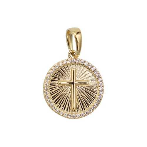 GLD Small Coin Cross Pave Pendant - Gold