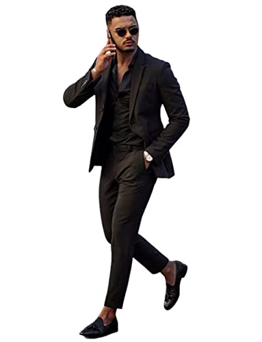 Men's Notch Lapel Suit Two Pieces Set Jacket Pants for Formal and Casual Tuxedos