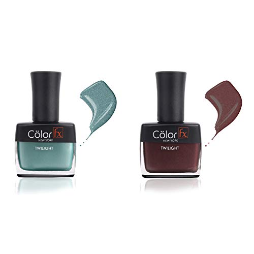 Color Fx Premium Non-Toxic Gel Like Nail Polish Combo, Set of 2, with Metallic Finish in Wine and Teal