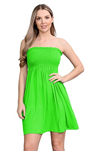 Mini vestido palabra de honor fruncido verde neón talla grande