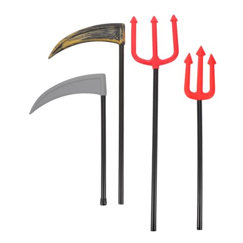 WRITWAA 4 Pièces Décor Halloween Faux Ancienne Sickle Trident Réaliste pour Costume Cosplay Performance Scène Garçon Fille