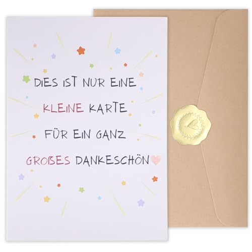 GOZINA Dankeskarten mit Umschlag aus Kraftpapier und goldene Herzaufkleber Danke Geschenk Danke Karte Dankeschön Karte für Familie Freunde Kollegen Lehrern uvm(12.5×17.5cm) (1 Stück)