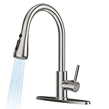 FEELSO Kitchen Faucets with Pull Down Sprayer, High Arc Stainless Steel Single Handle Kitchen Sink Faucet, 1 or 3 Hole Brushed Nickel Water Faucets for Farmhouse Laundry Camper Rv Bar