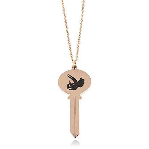 Rose Gold Plated Stainless Steel Triceratops Fossil Oval Head Key Charm Pendant Necklace