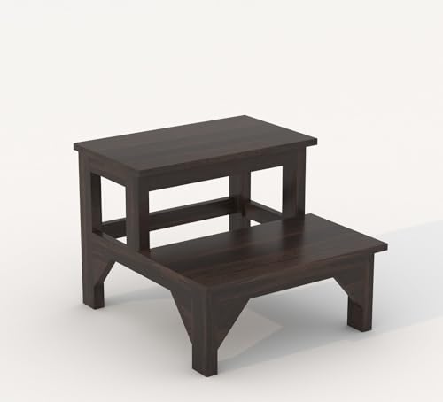 Image of CRAFT D ARTS Solid Sheesham Wood Double Step Stool for Kitchen | Two Step Stool for Adults and Kids | Heavy Duty for Kitchen, Bathroom | (Walnut Finish)