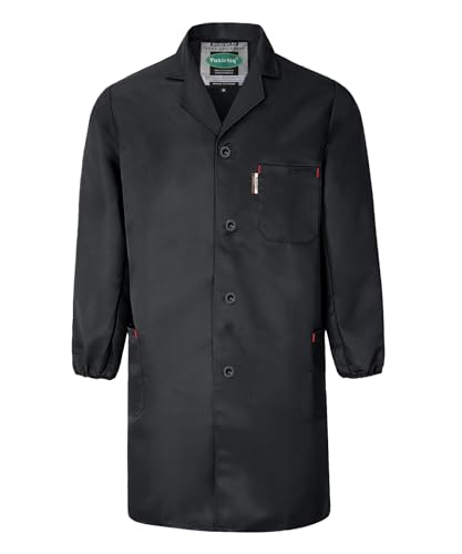 Yukirtiq Herren Arbeitsjacke Arbeitskittel Mechanisch Arbeitskleidung Warenhaus Berufsmantel Werkstatt Mantel Arbeitsmantel Lange Jacke, Schwarz, M