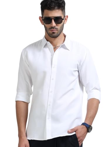 Image of Men's Solid Casual Shirt, Cotton Blend, Regular Fit, Spread Collar, Full Sleeve, Button Closure Perfect for Casual & Office Wear