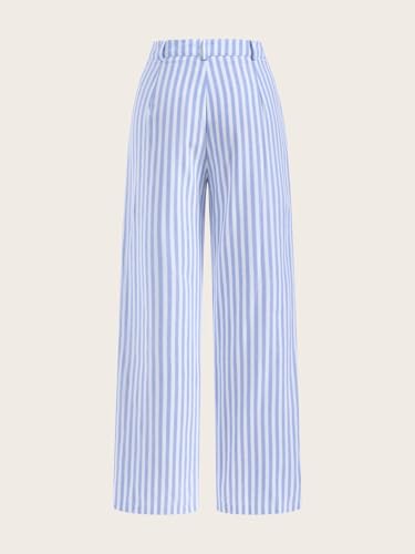 Women's Striped High Waisted Dress Pants Straight Leg Work Office Trousers with Pockets2
