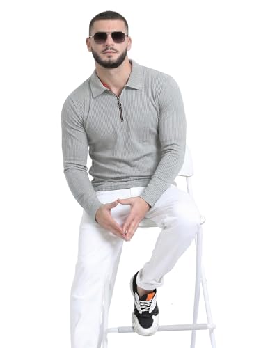 Image of fanideaz Premium Brand Zipper T Shirts for Men Elegant Collar Styles Trendy Polo Fashion Range for Casual Wear Party Textured Fabric Comfortable Fit Stylish Modern Outfit