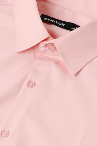 Image of SNITCH Men Formal Shirt | Tailored Slim Fit Full Sleeve Spread Collar Solid Style | Breathable Polyester Viscose Blend Twill Fabric for Office & Evening