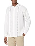 Cubavera Men's Collection Long Sleeve Cd Linen Pintuck Embroidery Panel Shirt, Brilliant White, XX Large