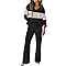 RUMIA Two Piece Sets for Women Loose Fit Fall Fashion Sweater Pant Sets Travel Outfits Airport Ouffits Black Beige L