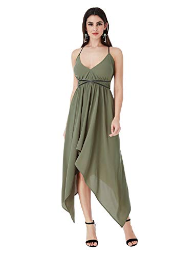 Goddiva-Robe Asymétrique Dos Ouvert (S/M, Khaki)