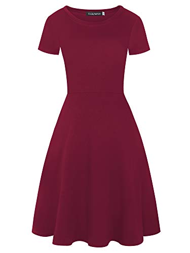 Image of oxiuly Women Casual Dress Round Neck Soft Cotton Floral A-Line Midi Summer Dresses with Pockets OX262