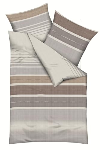 JACK by Kaeppel Fein Biber Bettwäsche 2tlg. Structure Nougat Streifen Grau...