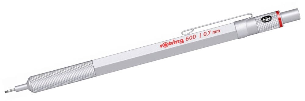ROtring 600 Porte-mines 0,7 Argent Avec Recharge HB Et Gomme Tikky - Précision Et Confort