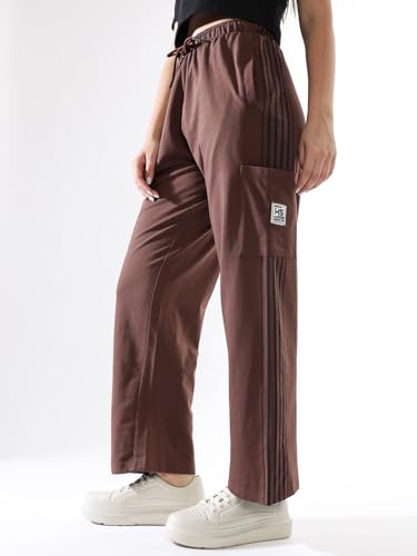Image of High Star Women Solid Wide Leg High-Rise Casual Cotton Track Pants