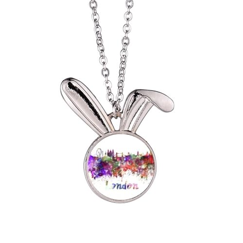 Collier lapin aquarelle Londres cadeau idéal pour passionnés d'Angleterre