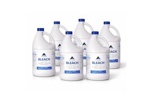 Liquid Chlorine Bleach Gallon 6Pcs 1 Gallon Jug Bleach for Laundry Household Cleaning Commercial Use - Highly Concentrated Formula Bathroom Cleaner Ideal for Kitchen Surfaces Tiles Floors