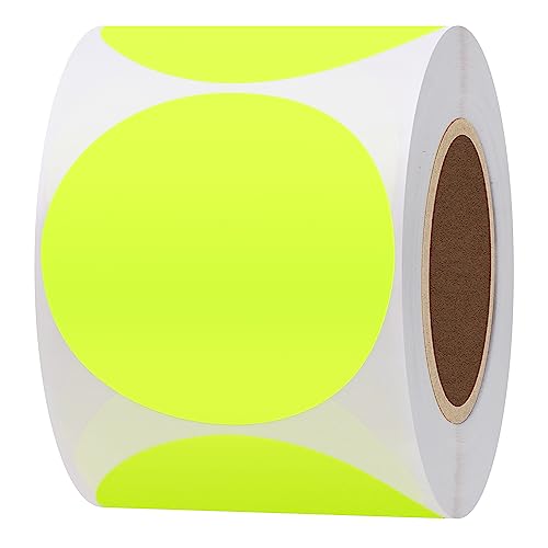 Hylabelest - Pegatinas redondas de color amarillo fluorescente de 5 cm, etiquetas de puntos de codificación de colores, total 300 por rollo (amarillo fluorescente, 2 pulgadas)