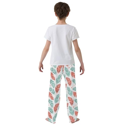 ZZXXB Ethnic Feather Boys Long Pants Soft Trousers Elastic Waist Kids Lounge Bottoms with Pockets S-XL3