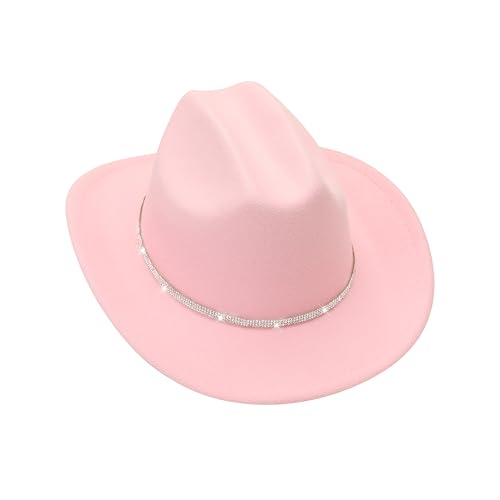 MivBuks Kids Cowboy Hat for Girls Boys Western Cowgirl Hat for Kid with Buckle Belt Unisex Wide Brim Fedora Hat (US Alpha Medium B-Pink)