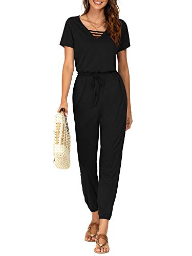 FENSACE Casual Jumpsuits for Women, Plus Size Romper Summer Black Rompers and Jumpsuits for Women (Black,M)