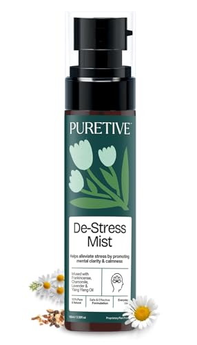 Image of PURETIVE | De-Stress Plant Therapy Scent Mist | Body+Linen+Room | Stress Relief Scent Mist with Essential Oil | Helps to Reduce Stress | Promotes positivity & uplifts mood | 100ml