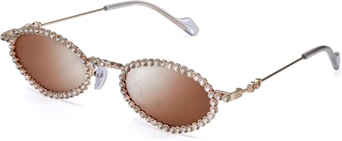 Plinvo Oval Rhinestone Sunglasses for Women Bling Jeweled Frame UV400